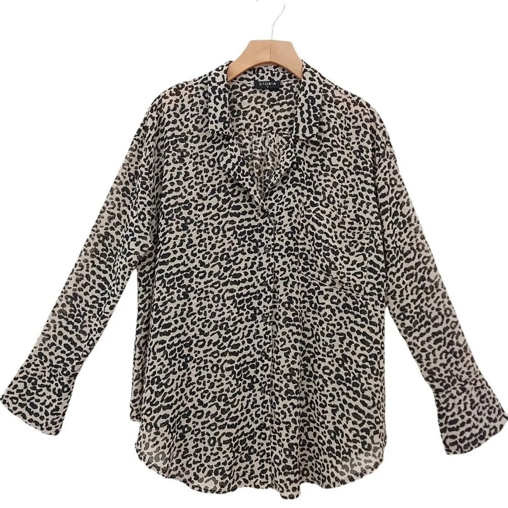 Leopard Long Sleeve Blouse S Flowy Oversized